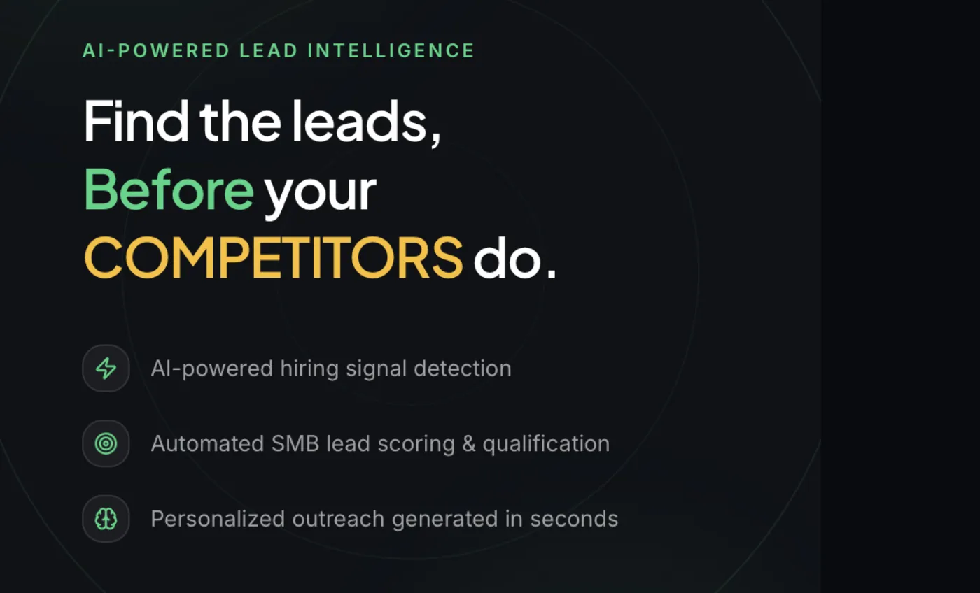 Signal’s lead table: companies with a 0–100 score and the signal behind it.